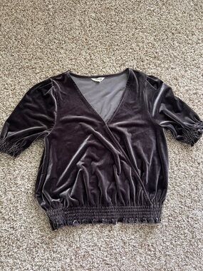Madewell Velvet Wrap-Front Women's Top in Dark Brown